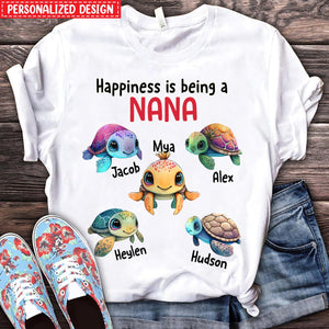Turtle Nana Mom Kids, Happiness Is Being A Grandma Personalized Shirt