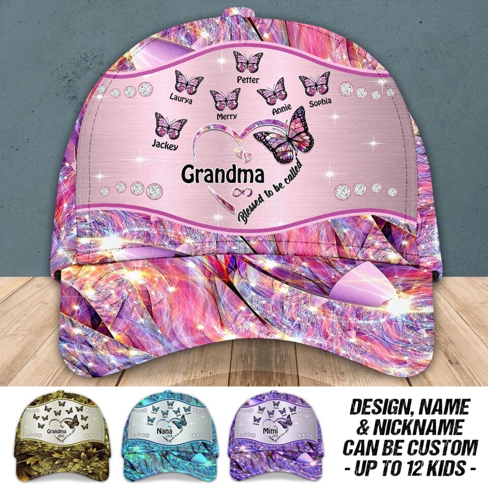 Personalized Grandma Kid Butterfly Colorful Sparkling 3d Cap