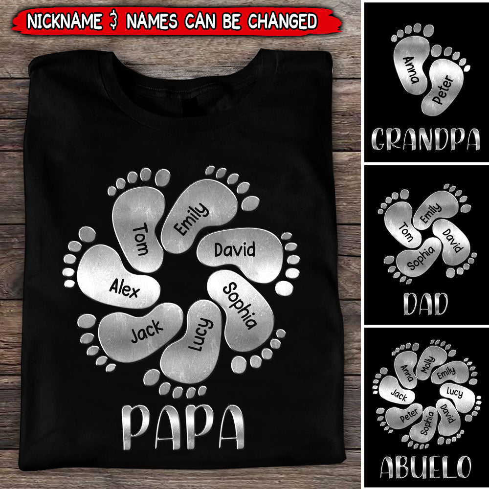 Personalized Grandpa Dad Footprints Metal Grandkids T-Shirt