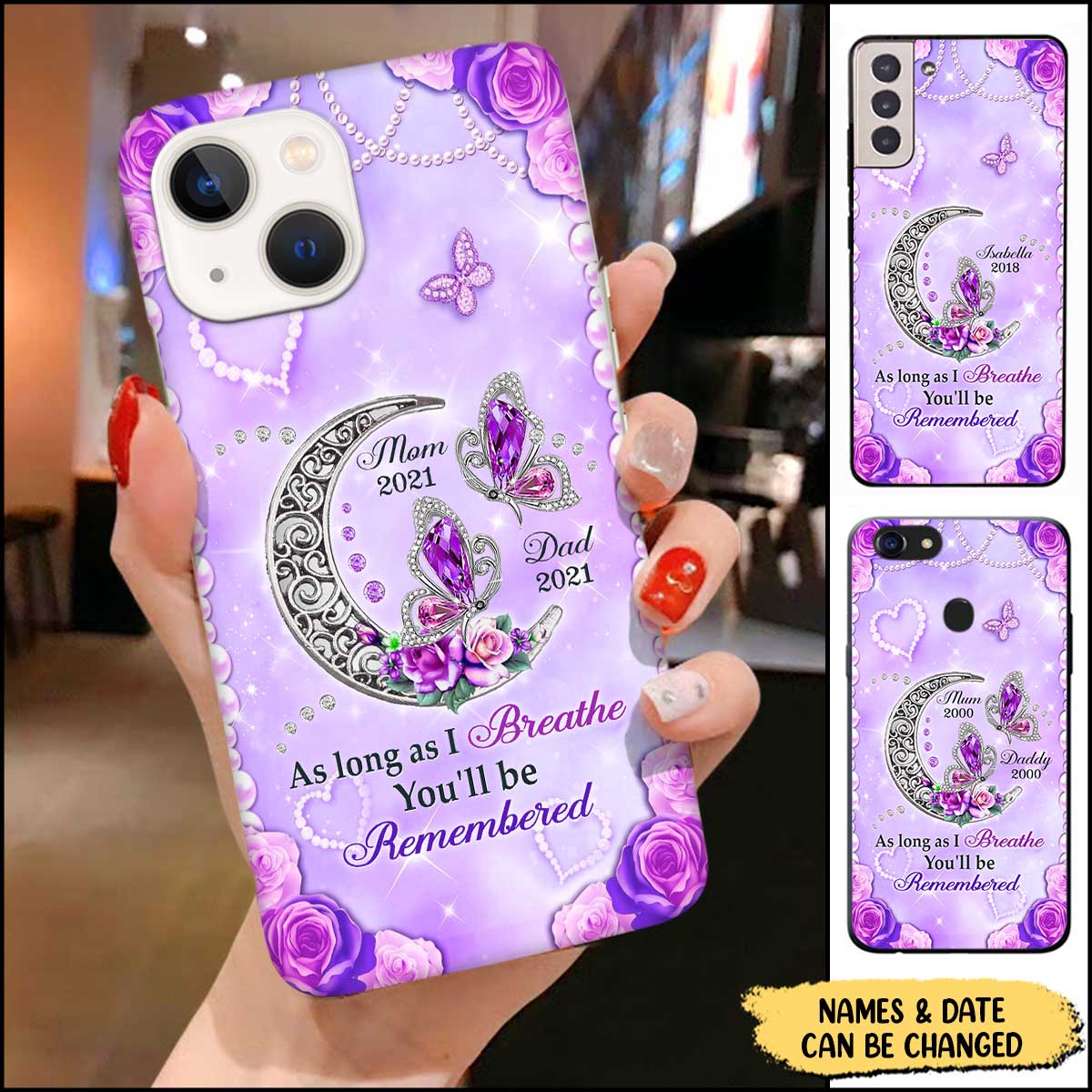 Personalized Memorial Butterfly As Long As I Breathe You'll Be Remembered Phone case