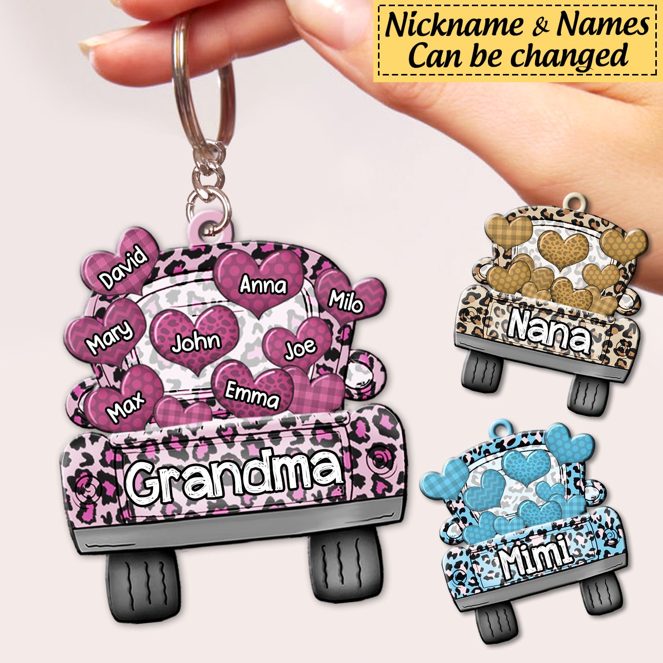 Personalized Nickname Grandma Truck Loading Heart Keychain