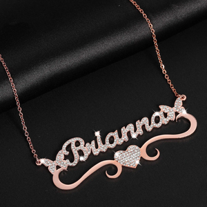 Mother's Day Gift Personalized Sparkling Butterfly Heart Name Necklace