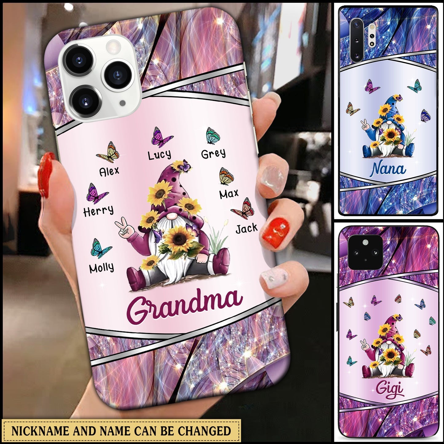 Sparkling Grandma-Mom Sunflower Butterfly Kids Personalized Phone Case