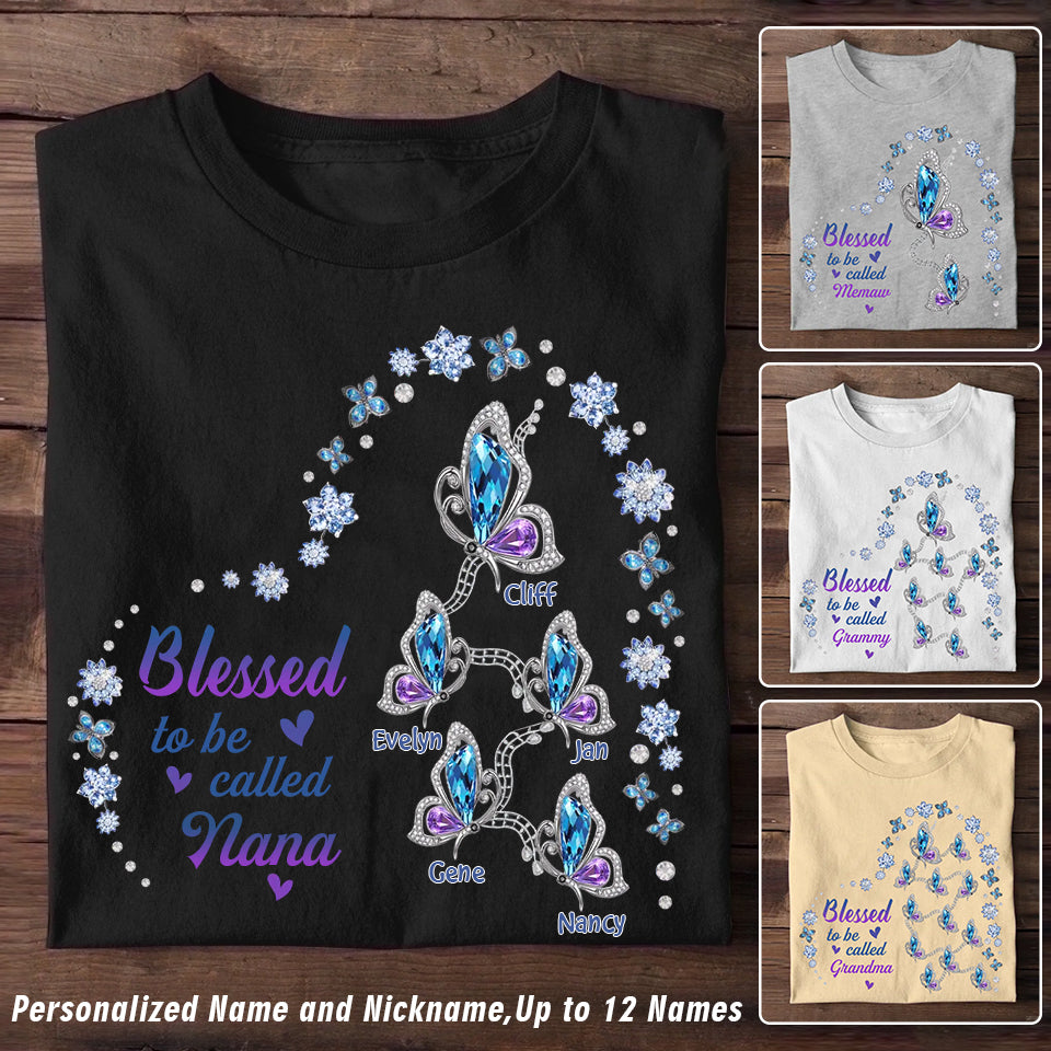 Personalized Blessed To Be Called Grandma/Mom Butterfly T-Shirt