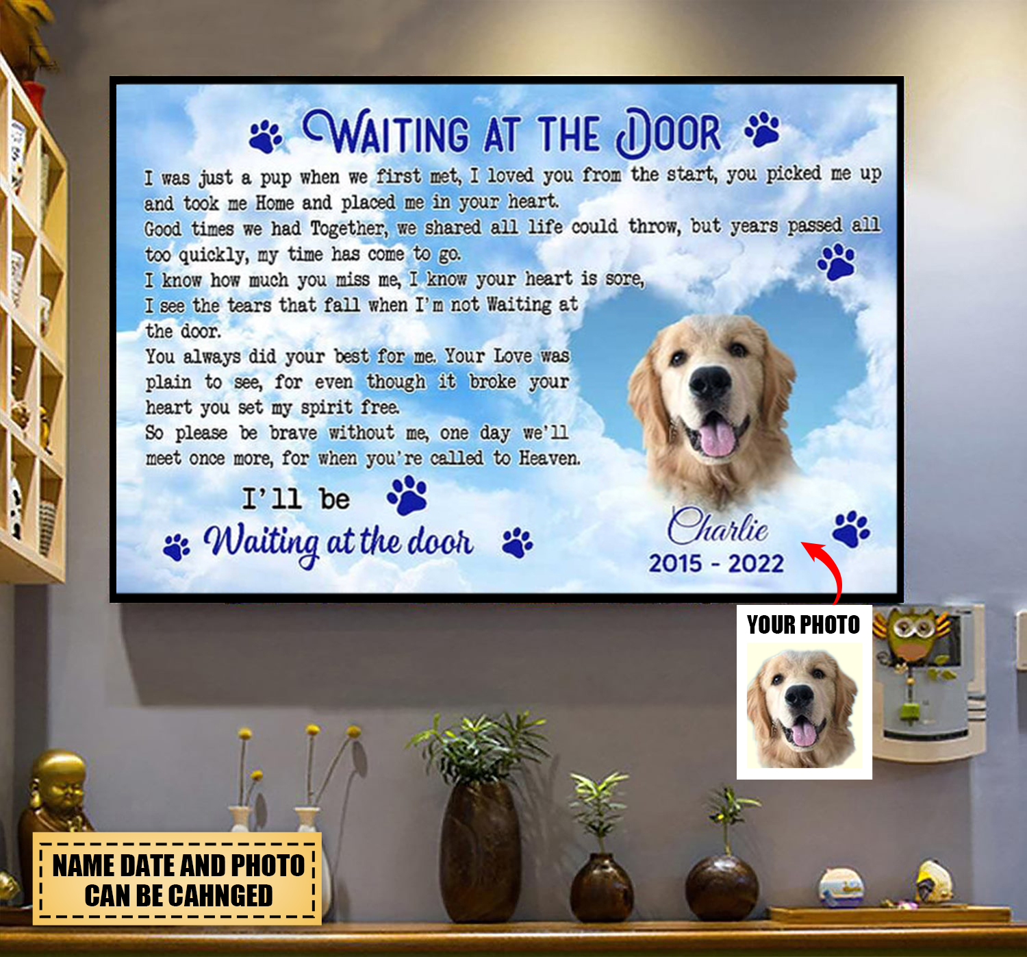 Memorial Upload Puppy Pet Dog Photo In Heaven, I'll Be Waiting At The Door Personalized Canvas