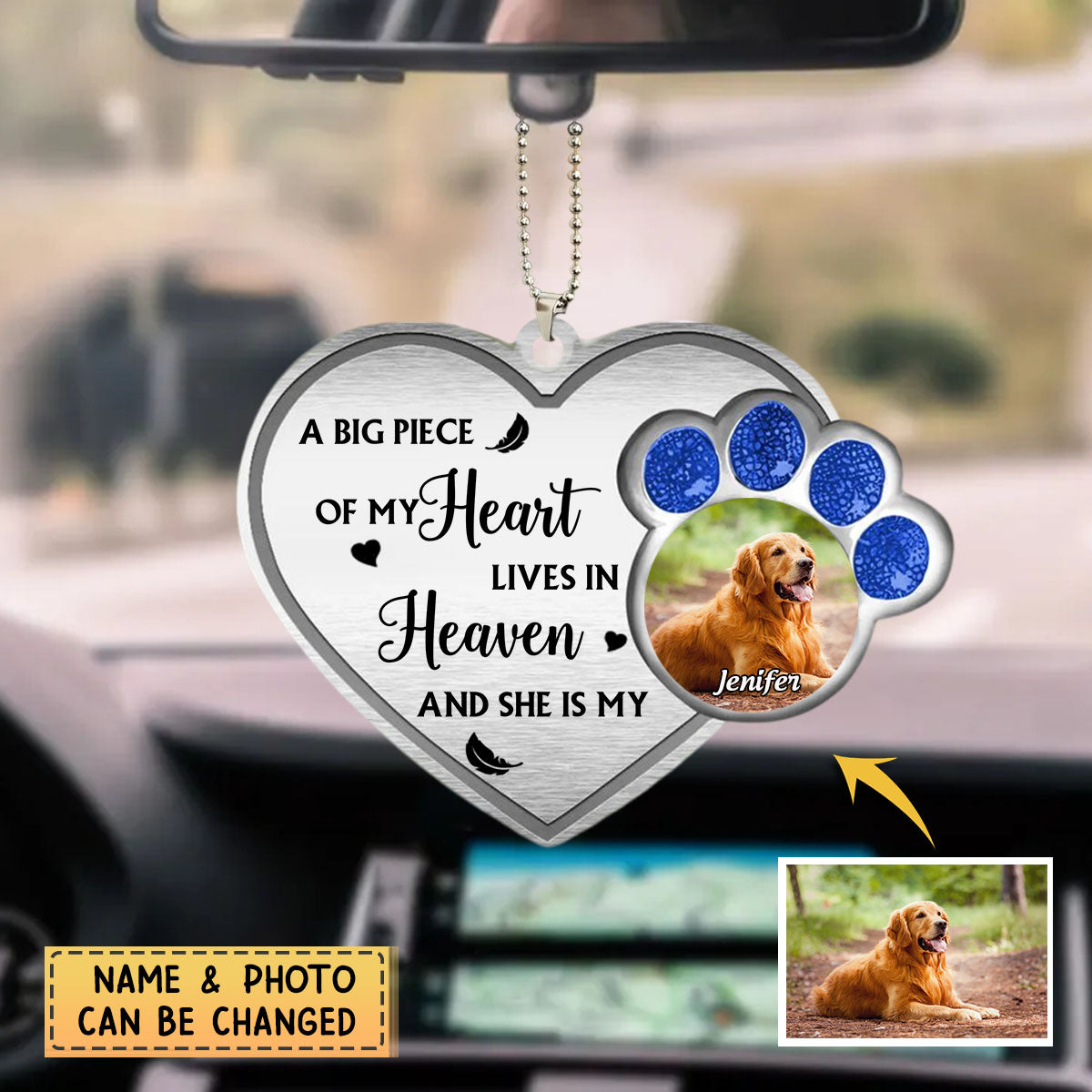 Personalized A Big Piece Of My Heart Lives In Heaven Memorial Heart Acrylic Ornament