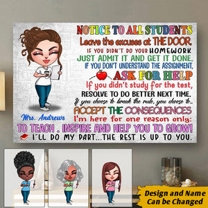 Teacher Notice To All Students Personalized Gift Canvas Print