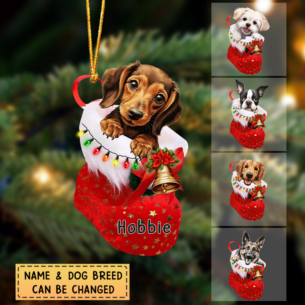 Personalized Dog in Christmas stocking Acrylic Ornament