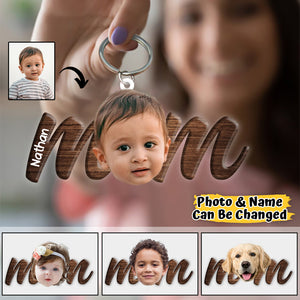 Mom Upload Photo Personalized Wood Keychain Gift For Family