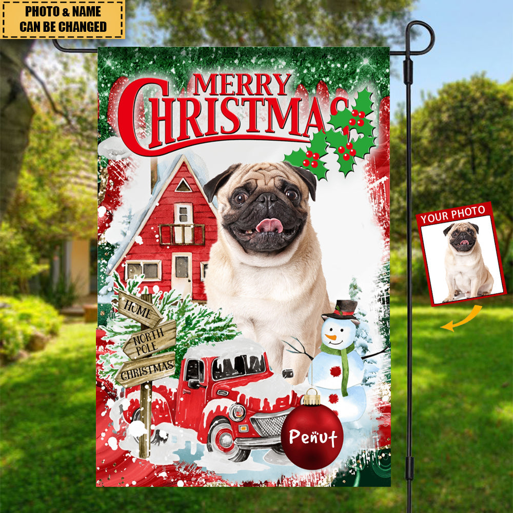Merry Christmas Personalized Pet Photo & Name Flag Gift For Pet Lovers