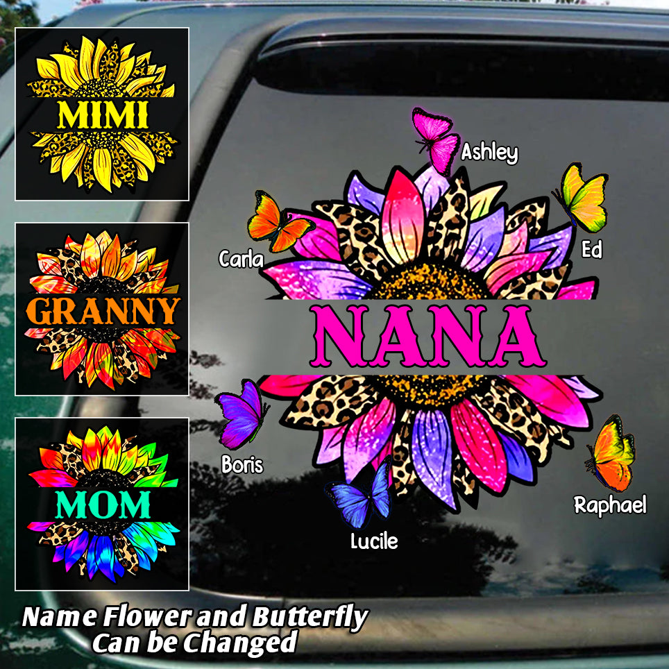 Personalized Extremely Blessed Grandma & Flowers with Kid's Name Car Decal