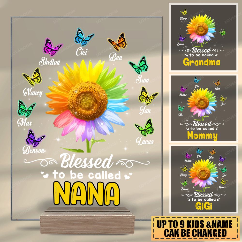 Personalized Blessed Butterfly Sunflower Mom Grandma Acrylic Plaque-Gift For Mom, Grandma