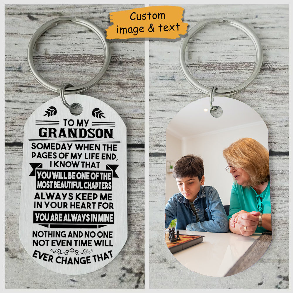 To My Grandson Custom Photo Key Chain