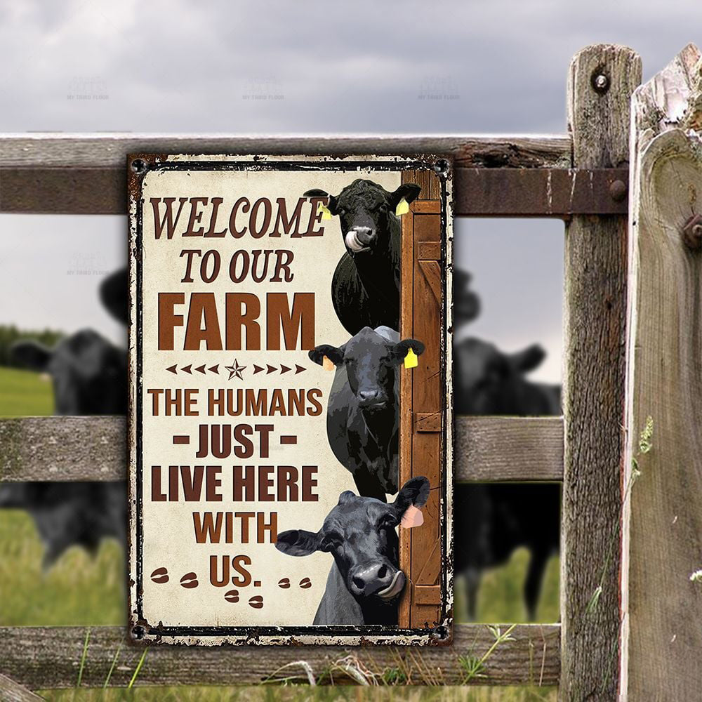 Black Angus Cattle Lovers Welcome To Our Farm Metal Sign