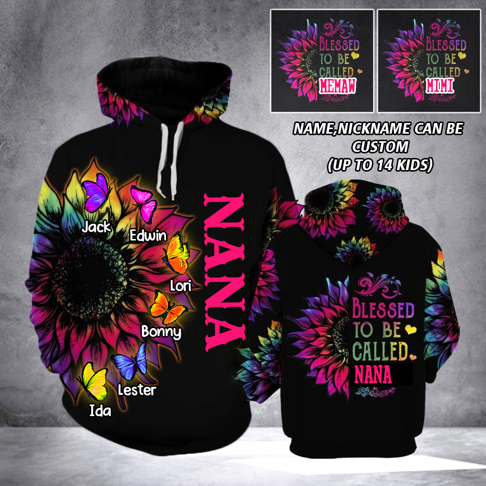 Personalized Blessed to Be Called Grandma Nana Butterfly Hoodie