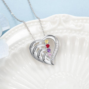 Personalized Mother 2/3/4 BirthStones Names Family Heart Necklace