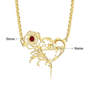 To My Beautiful Wife-Personalized Name Birthstone Rose Heart Shape Necklace
