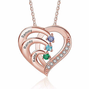 Personalized Mother 2/3/4 BirthStones Names Family Heart Necklace