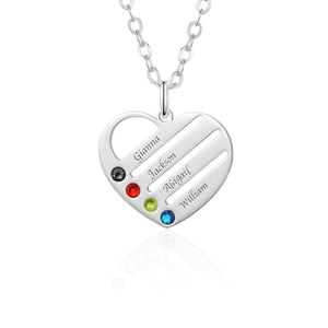 Mother's Day Gift Birthstone Heart Necklace with Engraved Names