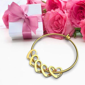 Mother's Day Gift Heart Charm Bangle with Personalized Birthstones and Names
