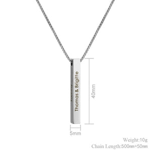 Personalized Engraved 3D Bar Necklace