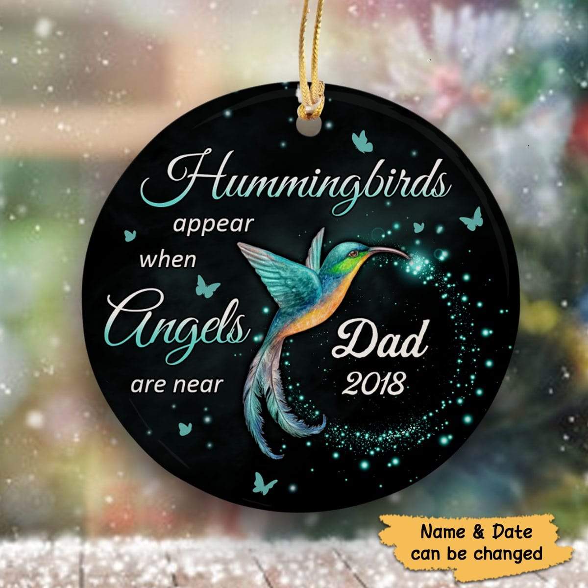 Hummingbird Appears Personalized Memorial Circle Ornament