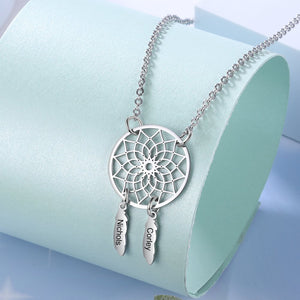 Mother's Day Gift Personalized Dream Catcher Necklace with Engraving Names