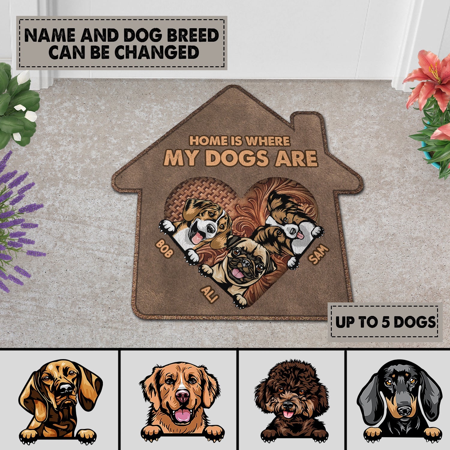 Home is Where My Dogs Are Personalized House Shaped Doormat