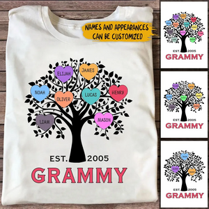 Personalized T-Shirt - Gift For Grandma/Mother Colorful Heart Tree