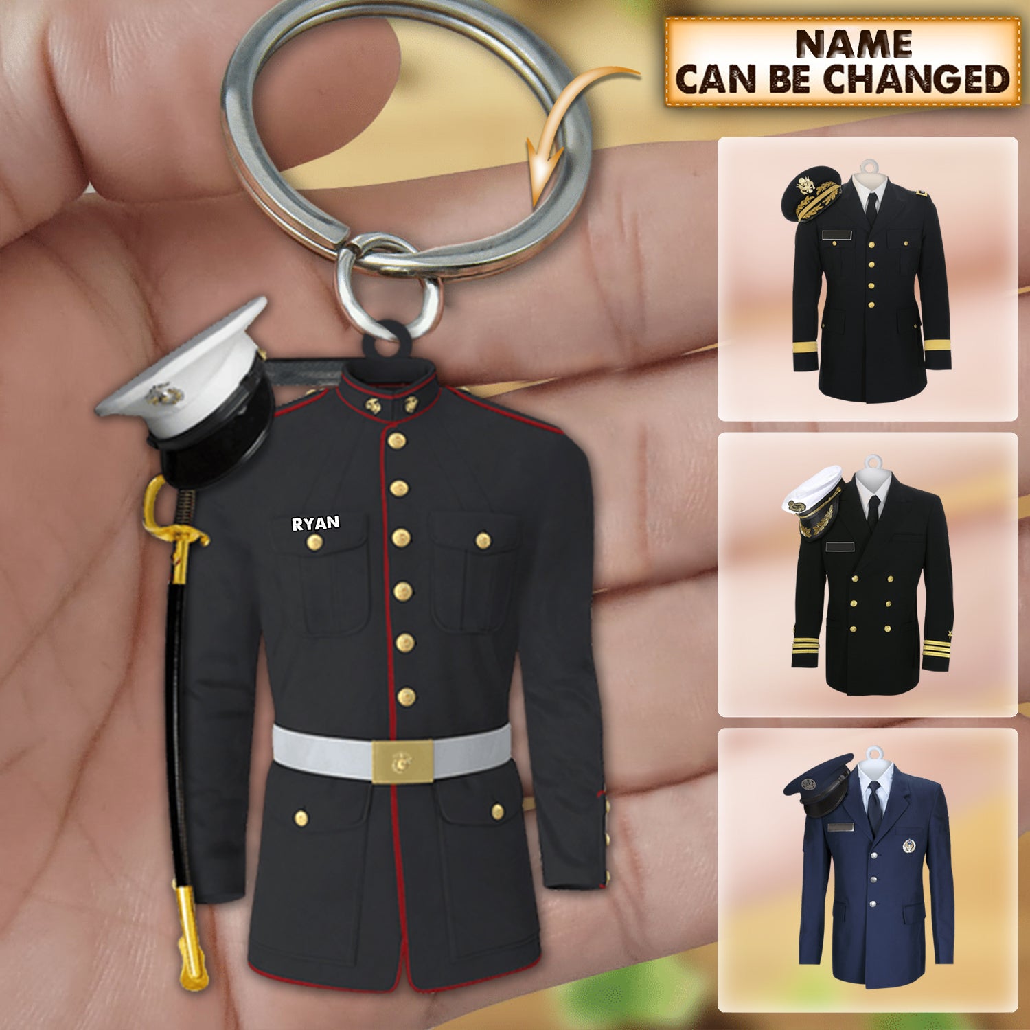 Personalized Military Uniform Keychain - Custom Name