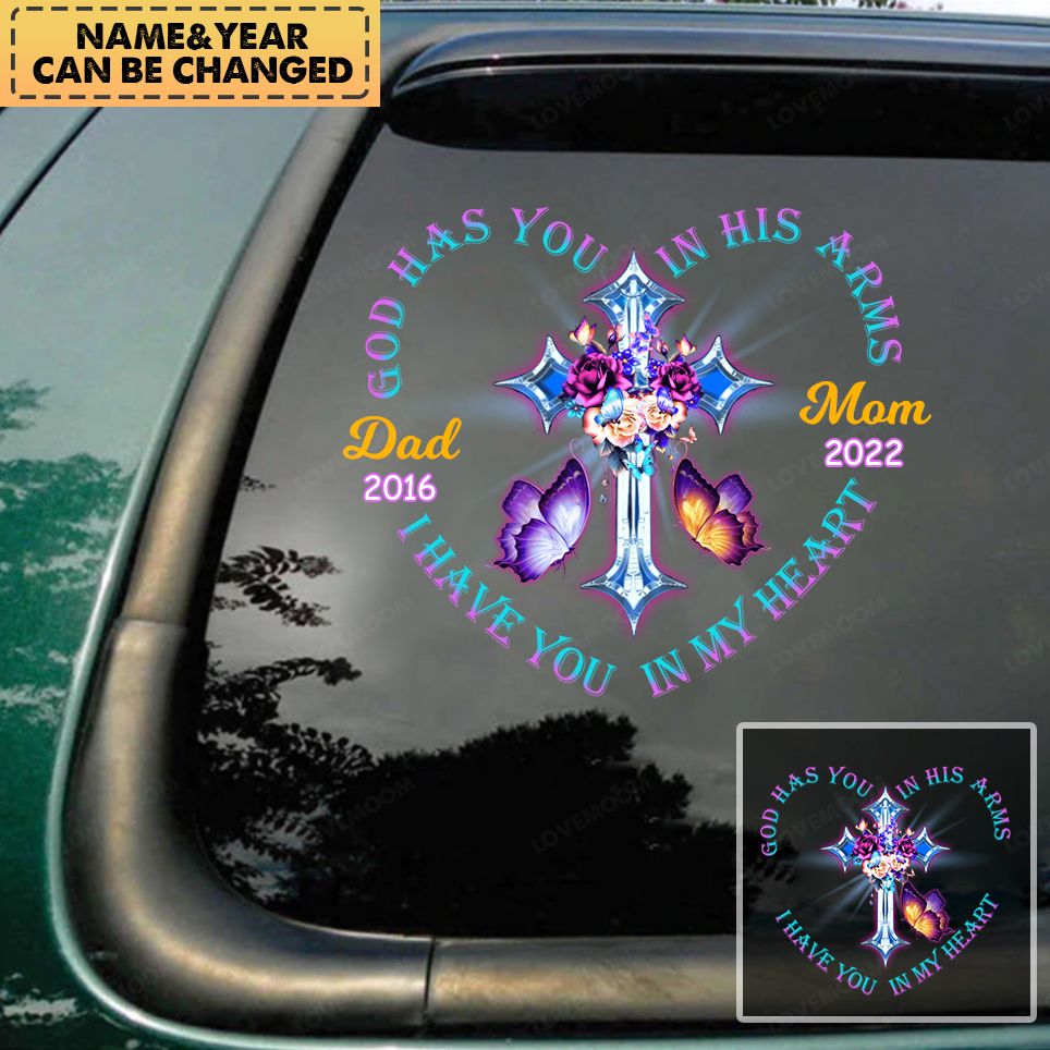 Personalized Memorial Mom Dad In My Heart Butterfly Decal