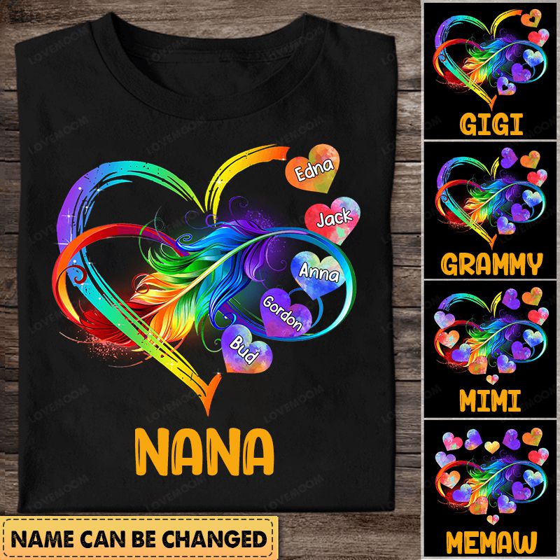 Grandma Grandkids Infinity Love Family Heart Rainbow Personalized T-Shirt