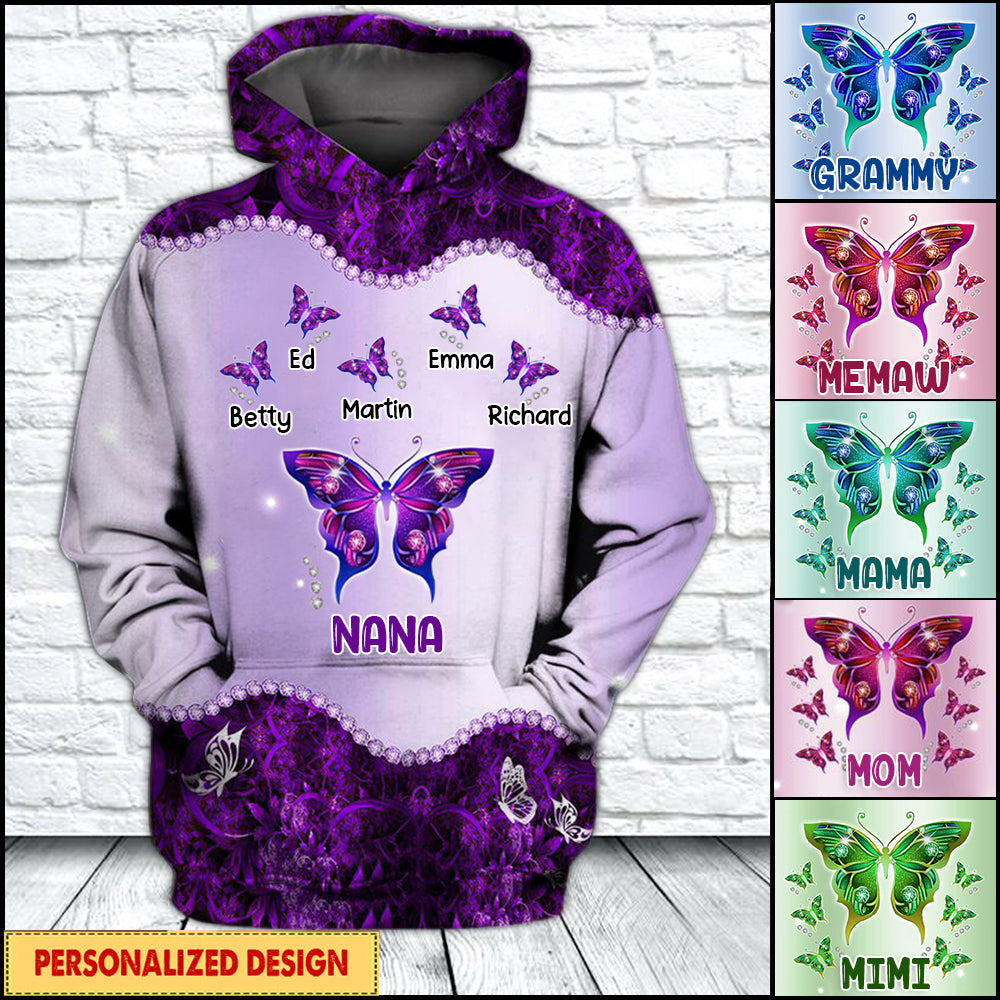 Grandma Mimi Nana Mom Butterfly Love Grandkids 3D Hoodie