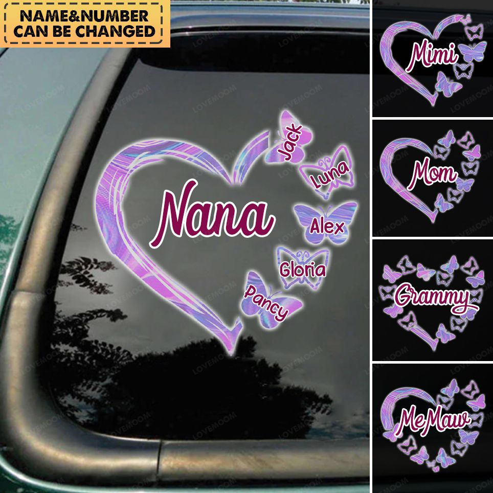 Grandma Violet Heart Butterfly Personalized Decal