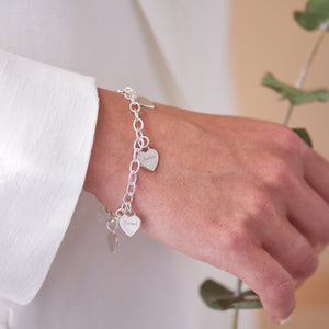 Heart Charm Bracelet Engraved Pendant- Personalized Name Bracelet
