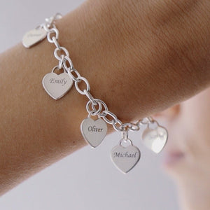 Heart Charm Bracelet Engraved Pendant- Personalized Name Bracelet