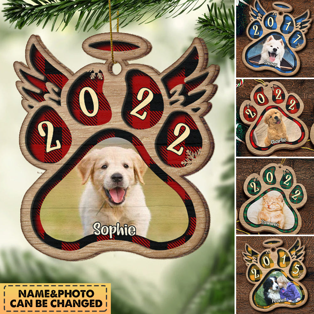 Pets And Color Paws Personalized Christmas Wooden Ornament