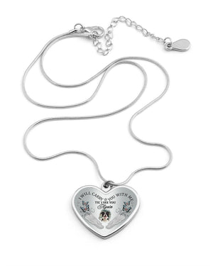 Border Collie I Will Carry You Metallic Heart Necklace