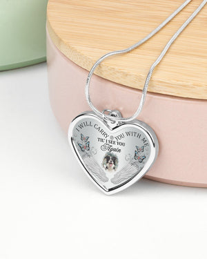 Border Collie I Will Carry You Metallic Heart Necklace