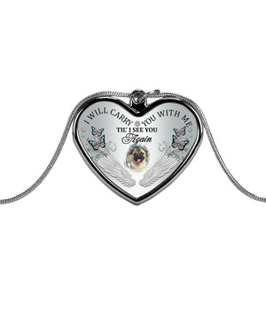 Pug I Will Carry You Metallic Heart Necklace