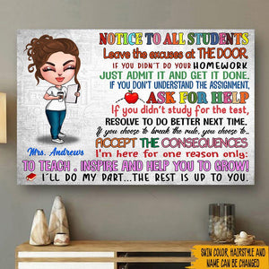 Teacher Notice To All Students Personalized Gift Canvas Print