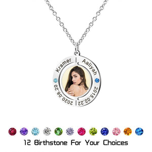 Mother's Day Gift Custom Photo Necklace With Name and Birthday Stone & Date
