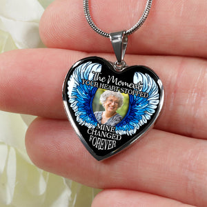 Personalized Memorial Heart Necklace The Moment Your Heart Stopped Wings