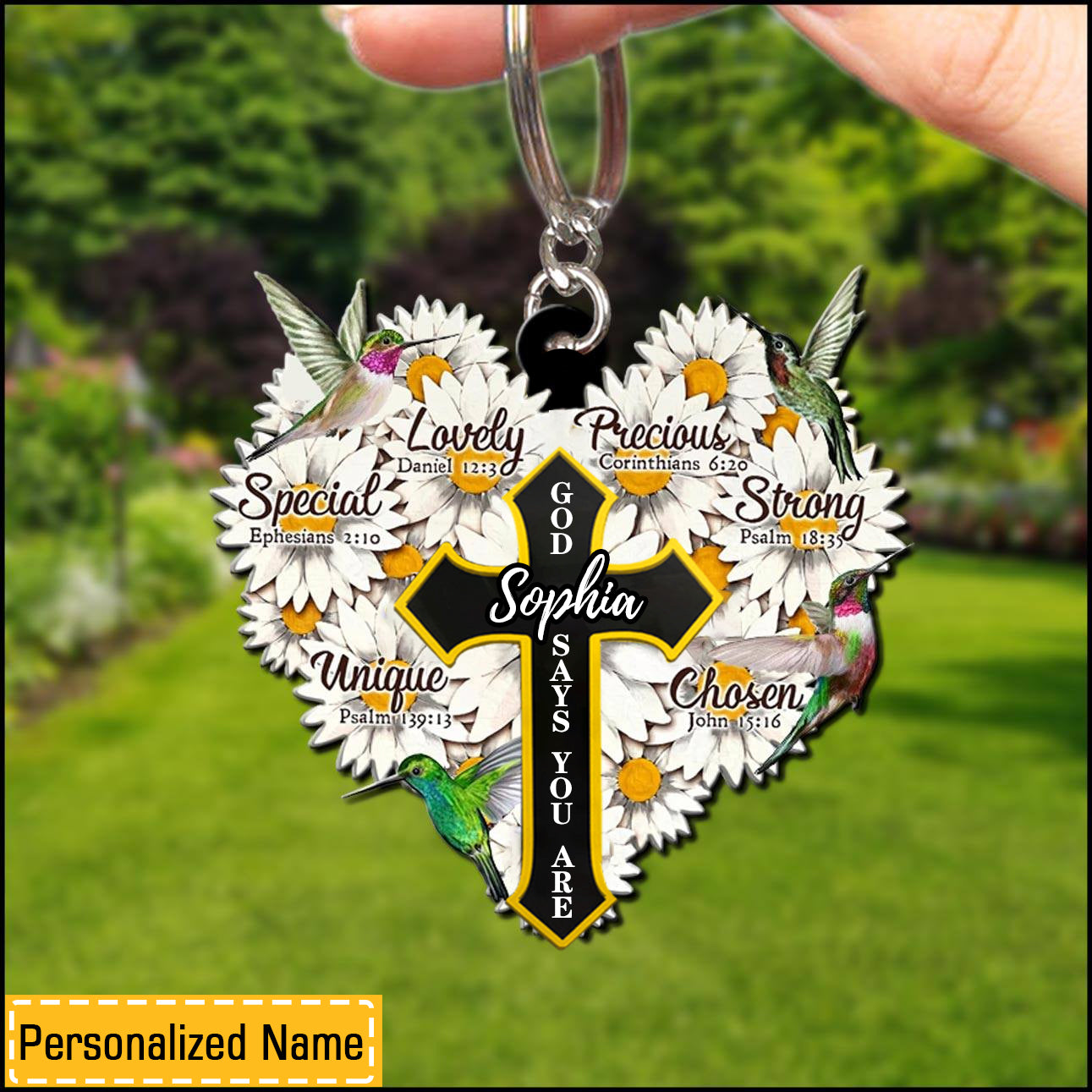 Personalized Name God Says You Are Hummingbird And Flower Keychain